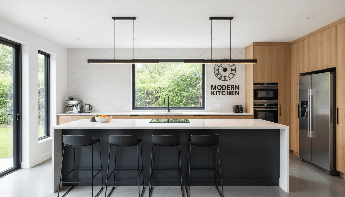 Finished modern kitchen with a center island and new appliances