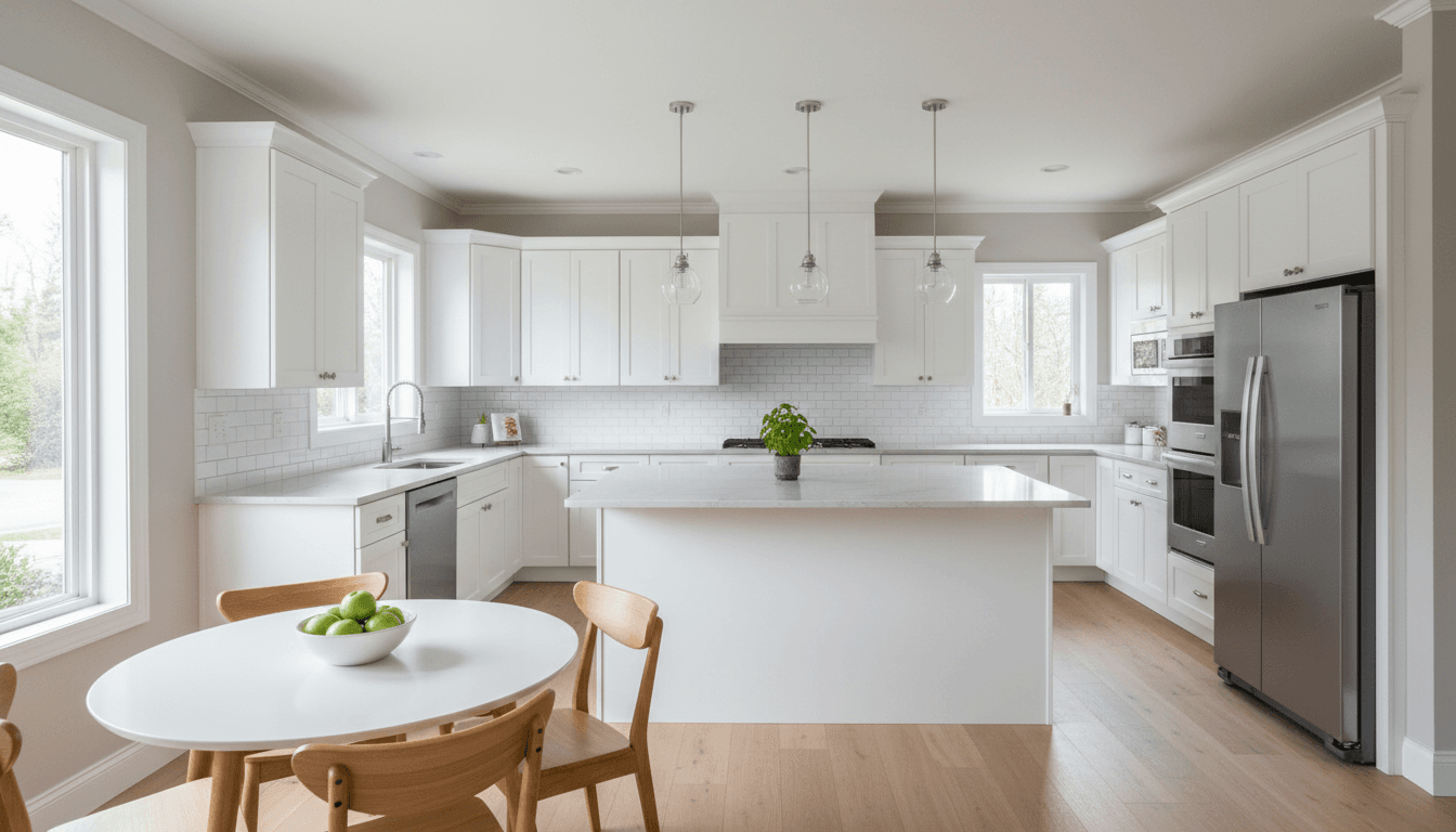 Modern budget kitchen with new cabinets and countertops