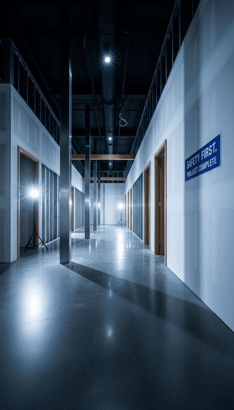 Commercial office space with polished concrete floors and modern finishes